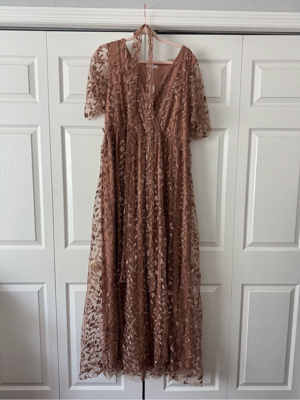 Baltic Born Mauve Brown Embroidered Maxi Dress